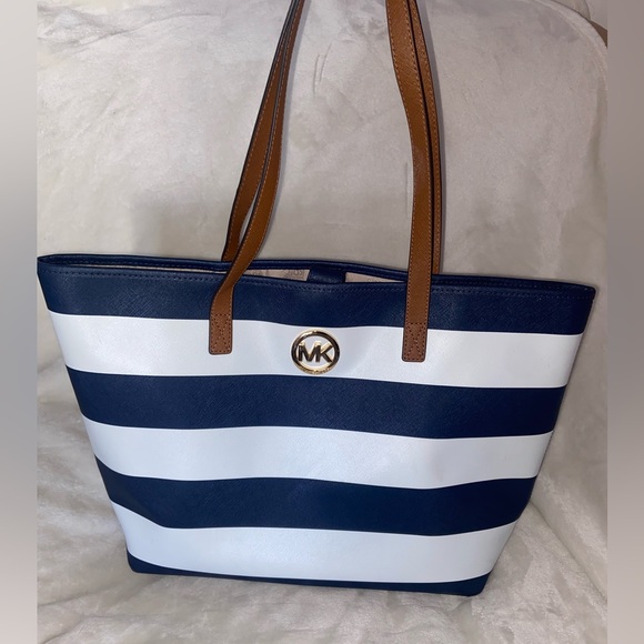 Michael Kors Handbags - Michael Kors Striped Navy and White Tote
